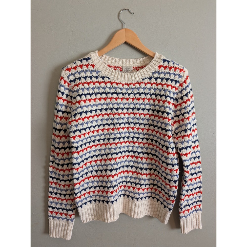 St Johns Bay Womens Medium Ivory Combo Textured Knit Crew Neck Sweater NWT